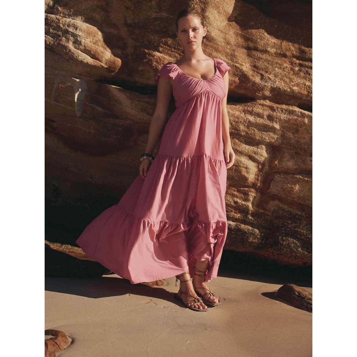 Robe midi en jersey à col v rose, NEXT