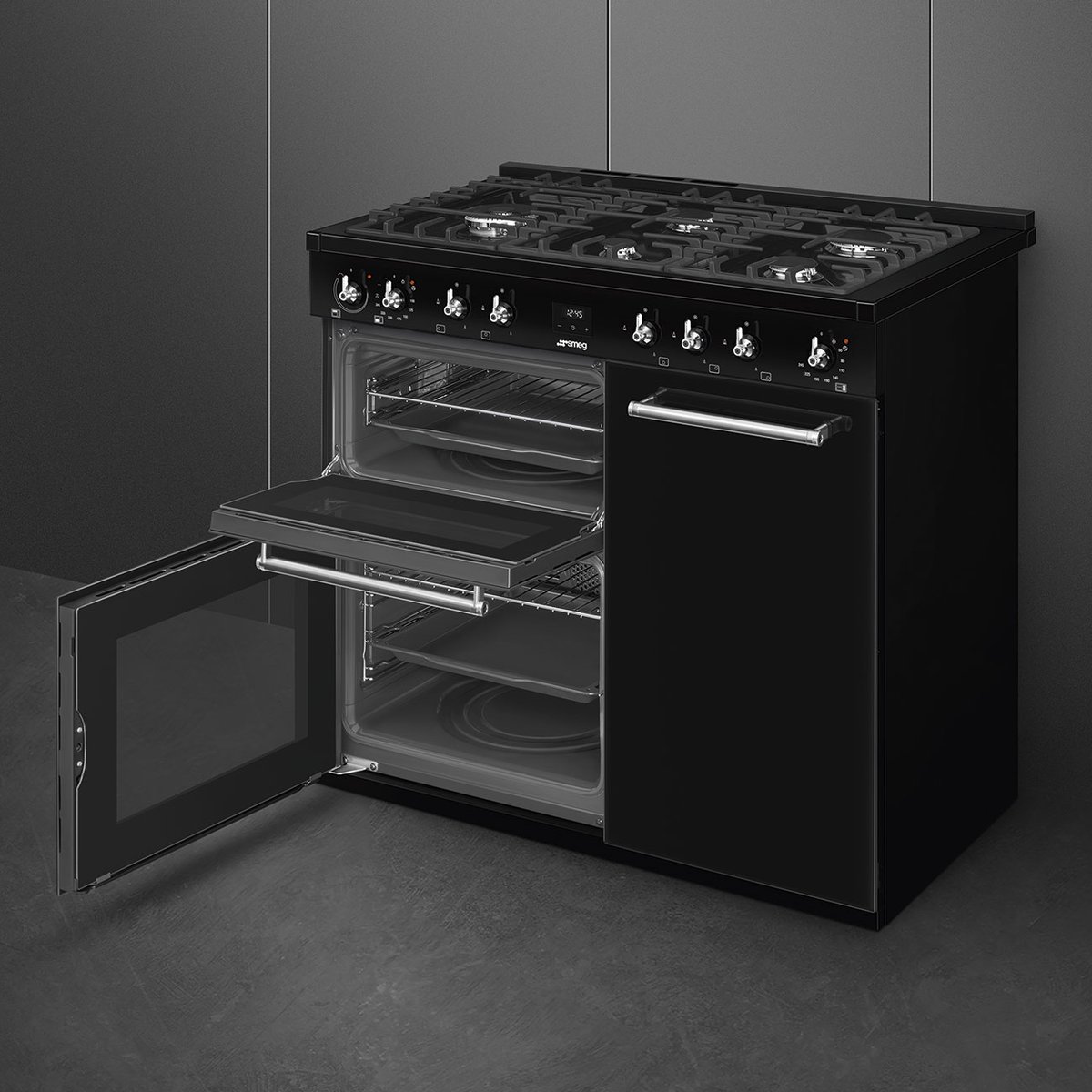Piano de cuisson gaz 5 feux 100 cm noir noir brillant, SMEG