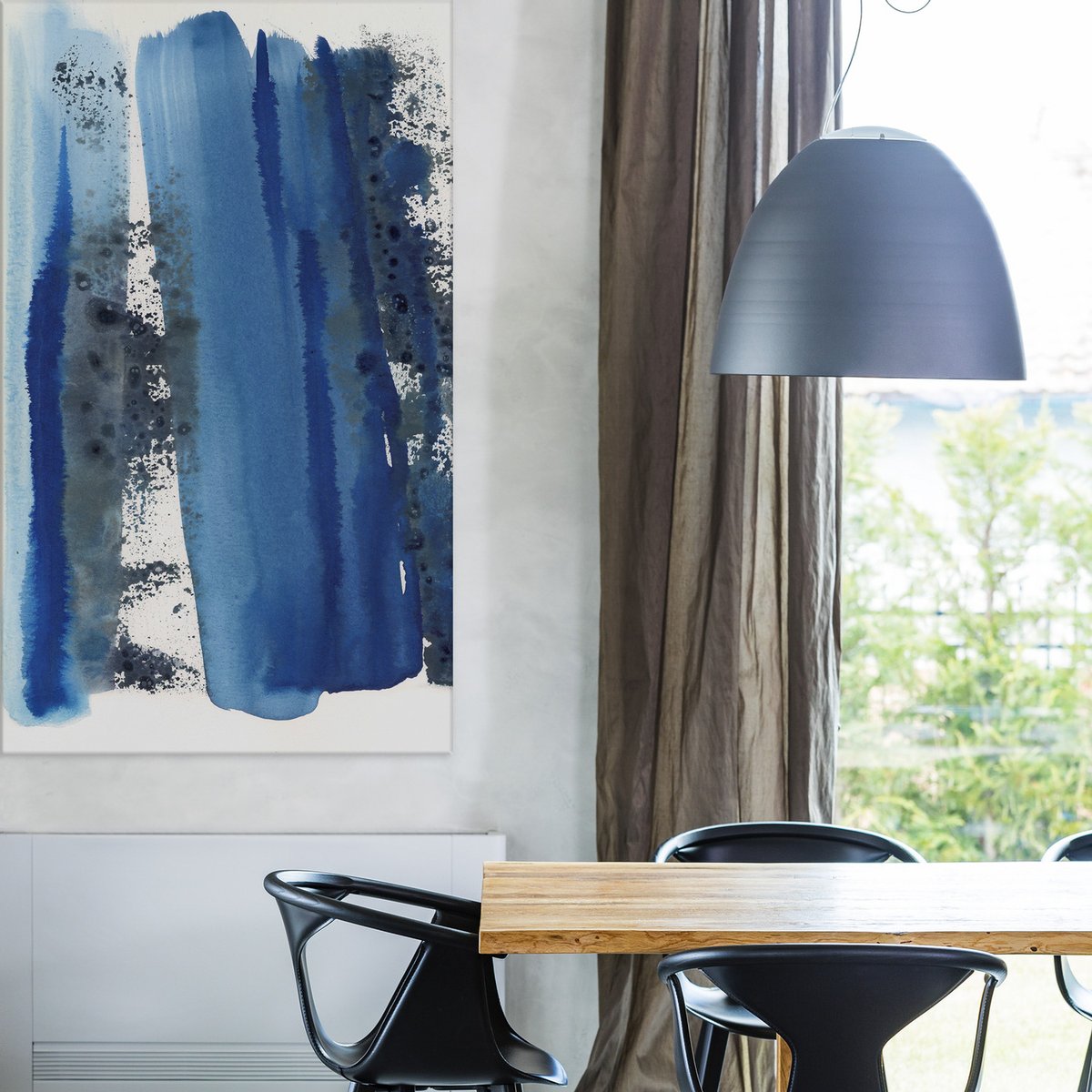 Tableau blue waves en toile imprimée, 150x90 cm noir, ACTE DECO