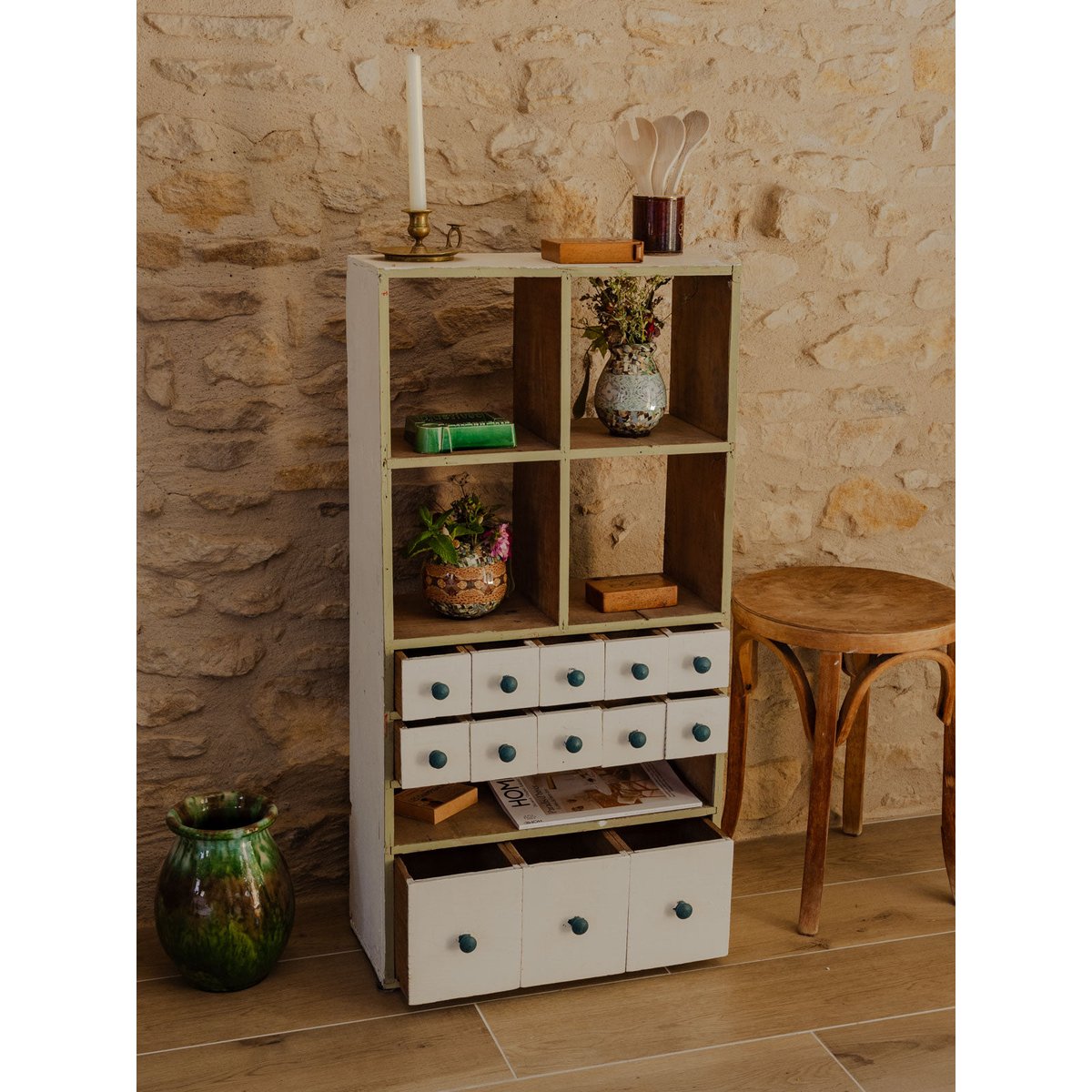 Petit meuble de métier en bois Fernand N°369 - Bon état blanc, DEBONGOUT