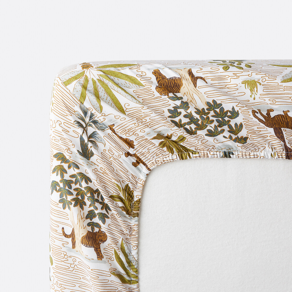 Hoeslaken voor kinderen, gewassen katoen, kap van 25 cm, jungleprint, WILA dierenprint, LA REDOUTE INTERIEURS