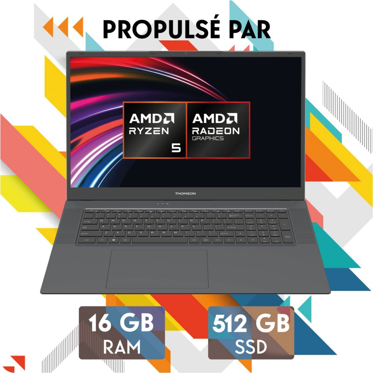Ordinateur portable N18XLR516GR512 18,4" AMD Ryzen 5 7430U 16 Go RAM DDR4 SSD 512 Go couleur unique, THOMSON