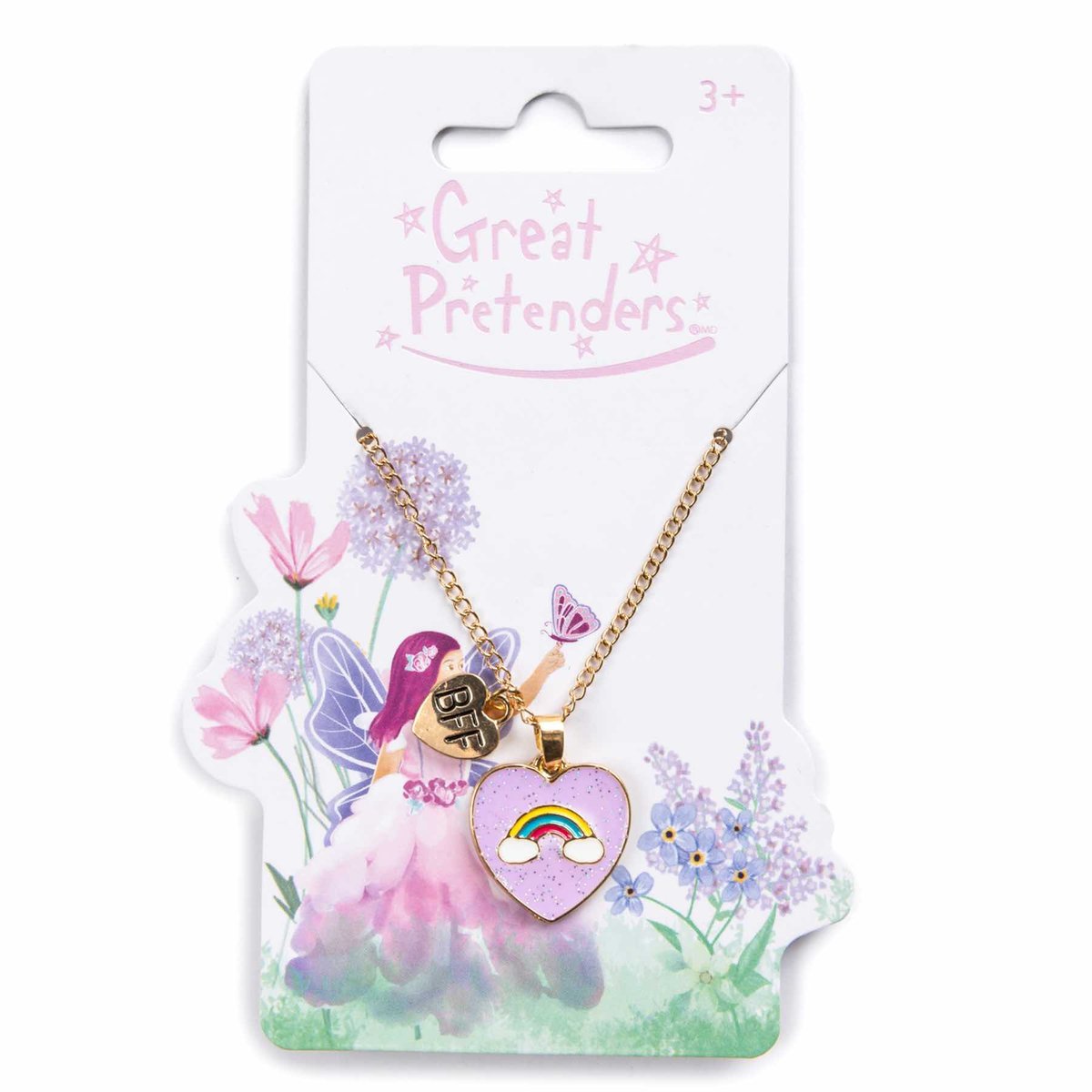 Collier d'amitié BFF duo papillon & arc-en-ciel rose, GREAT PRETENDERS