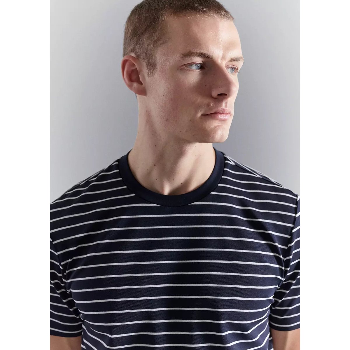 T-shirt slim-fit rayures COOLMAX® bleu marine, MANGO MAN
