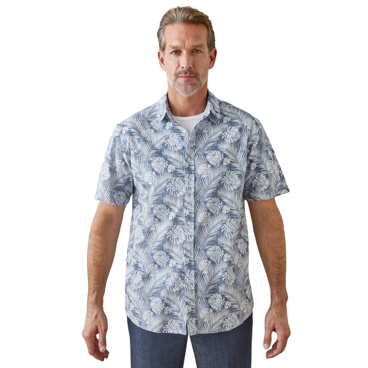 Chemise manches courtes en coton imprimé bleu, DAXON