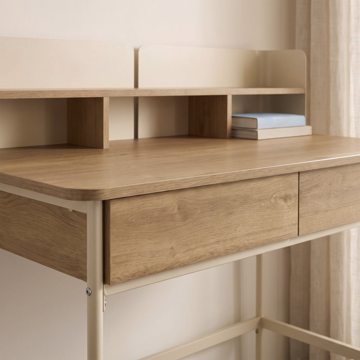 Bureau 2 tiroirs en bois et métal L100cm- COPA beige, DRAWER