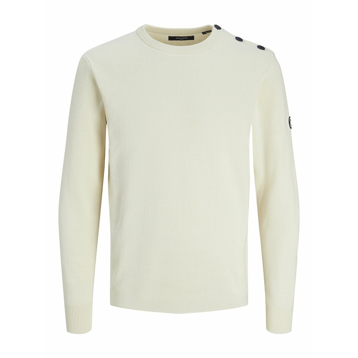 Pull en maille col rond boutonné rayé, JACK & JONES