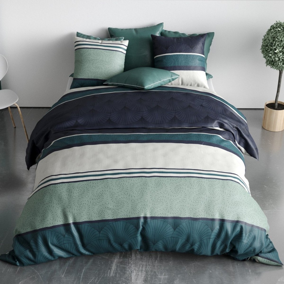 Housse de couette 260x240 ANTIKA + 2 taies coton 57 fils vert, DECORATIE