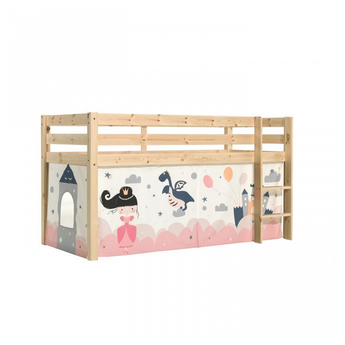 Lit Compact Naturel + Rideau Princesse couleur unique, VIPACK