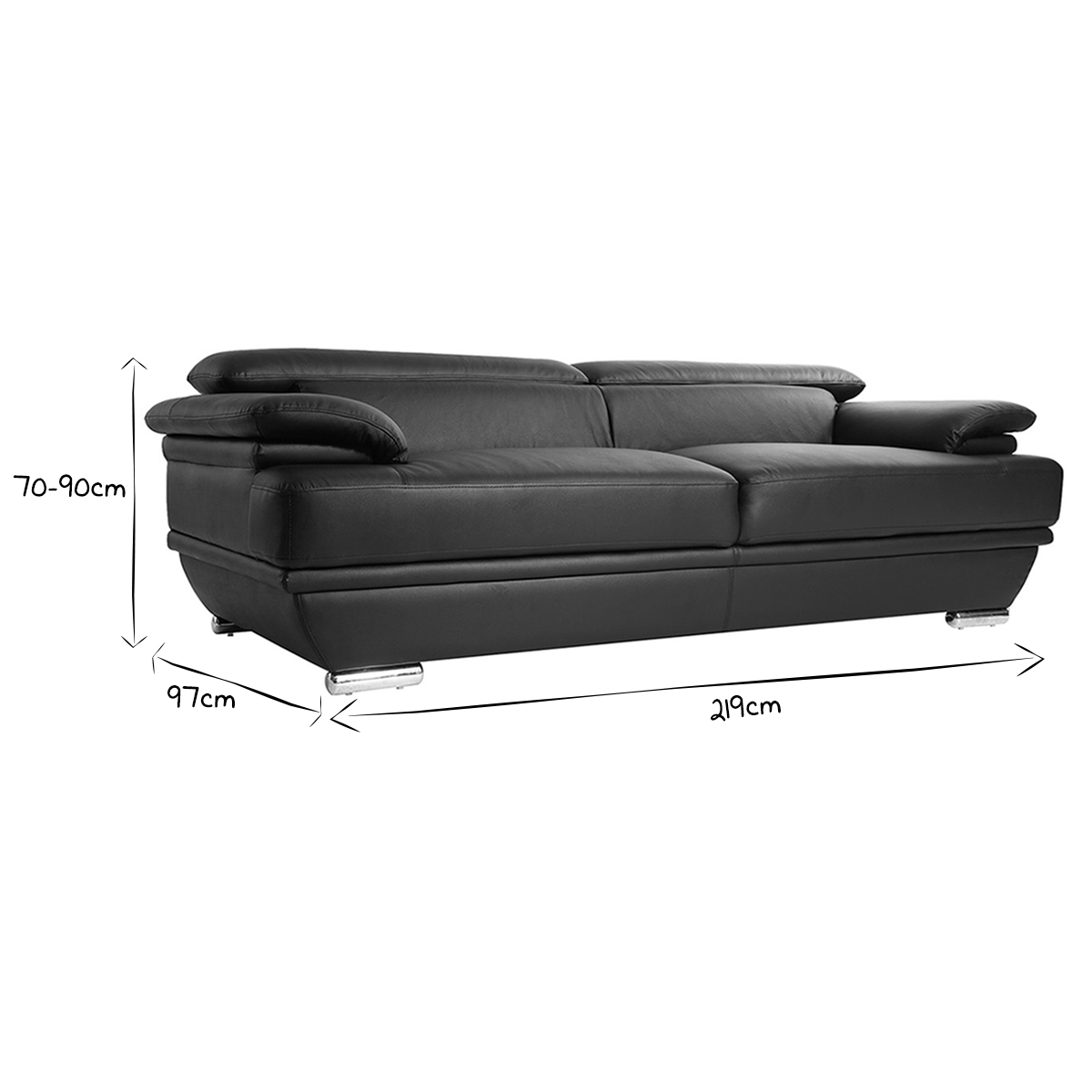 Canapé design avec têtières ajustables 3 places EWING blanc, MILIBOO