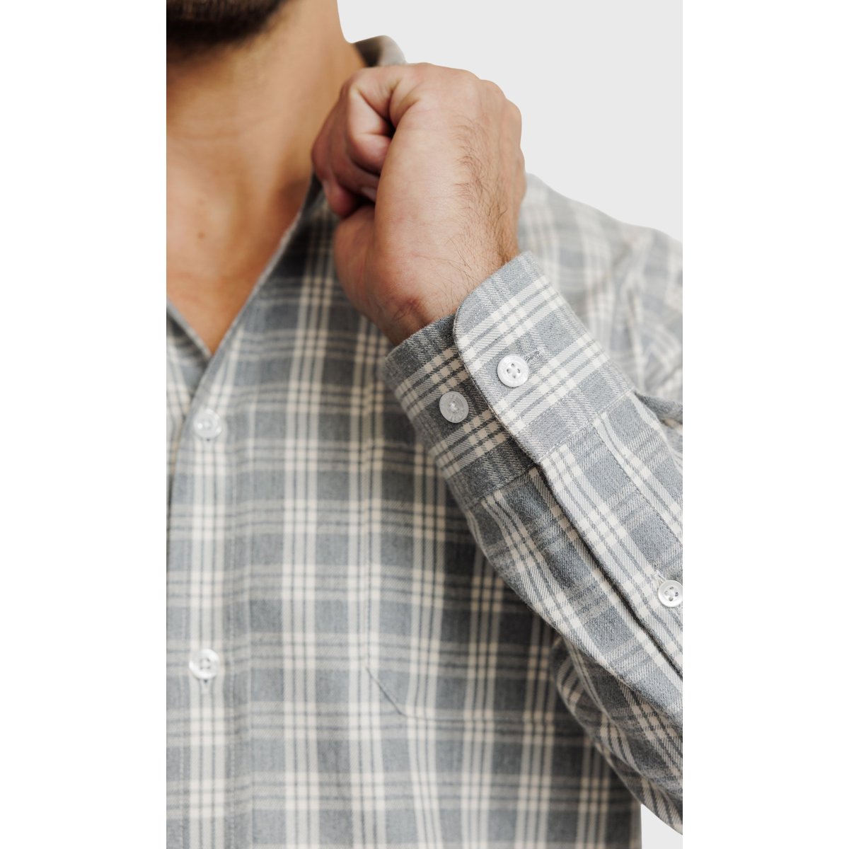 Chemise Regular fit à carreaux en flanelle e gris moyen, ACROSS