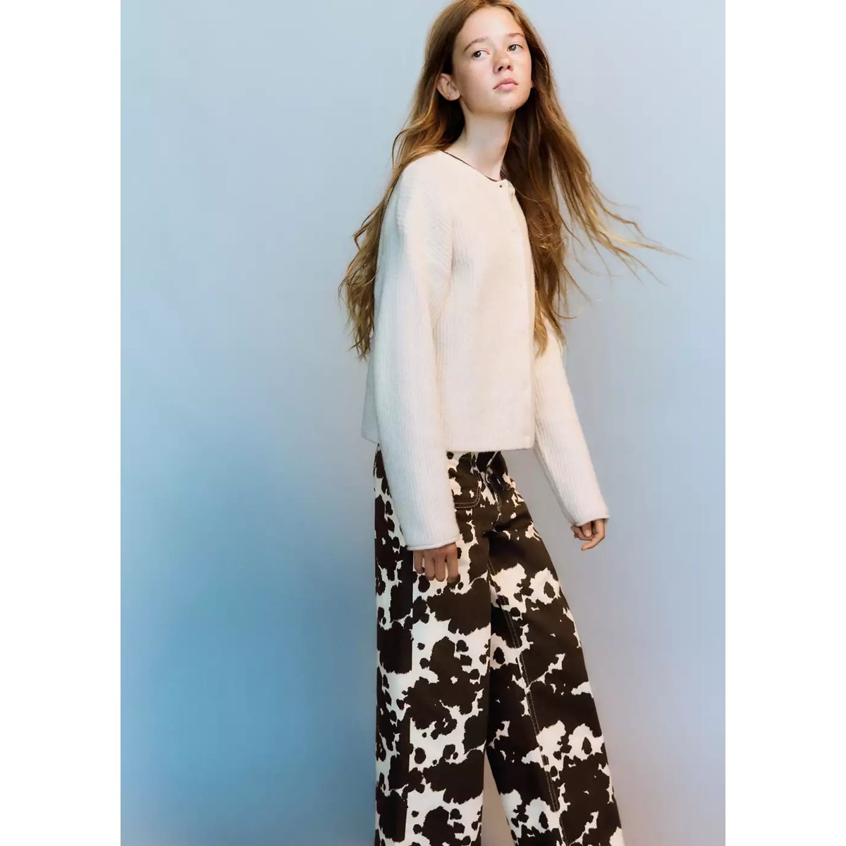 Jean wide leg imprimé vache marron, MANGO KIDS
