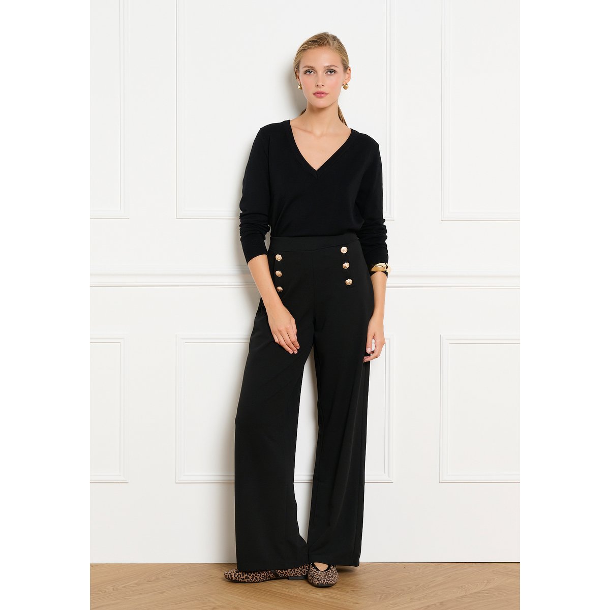 Pantalon large esprit officier noir, LOLALIZA