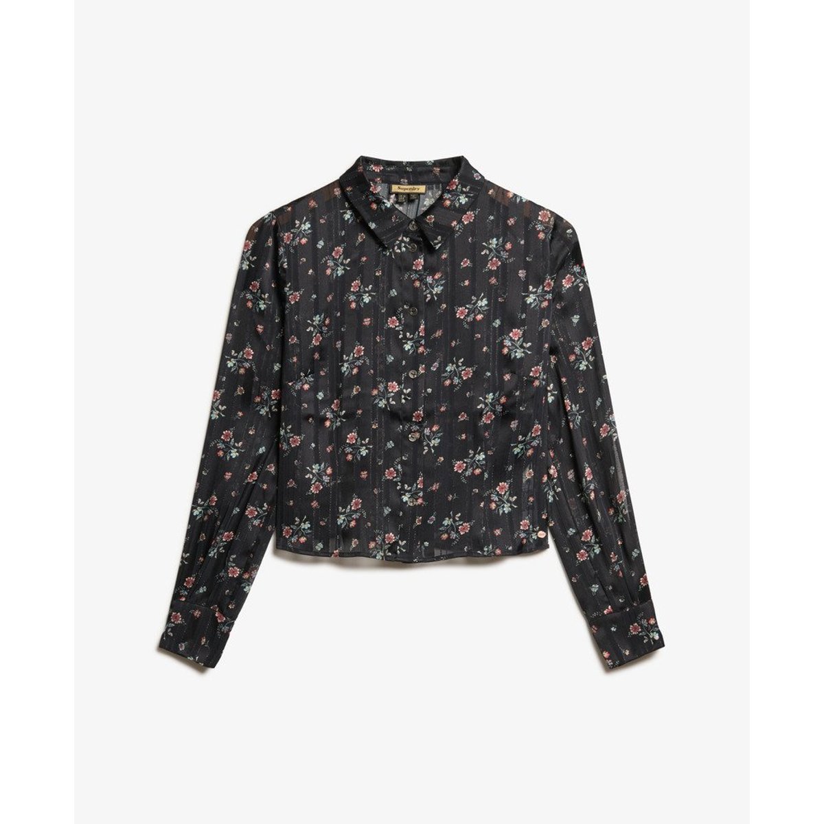 Chemisier imprimé transparent scintillant noir prairie automnale, SUPERDRY