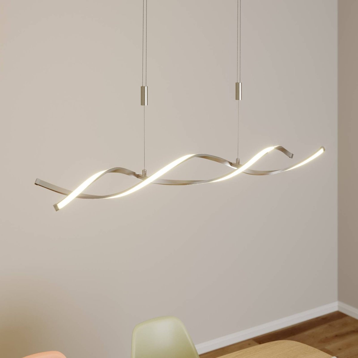 Suspension moderneLED, Auron nickel satiné, blanc, LINDBY