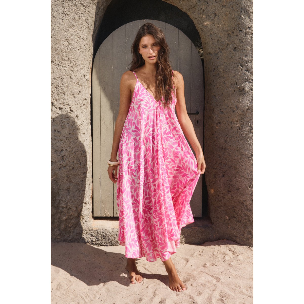 Longue robe fluide, imprimée pink magenta, MOLLY BRACKEN