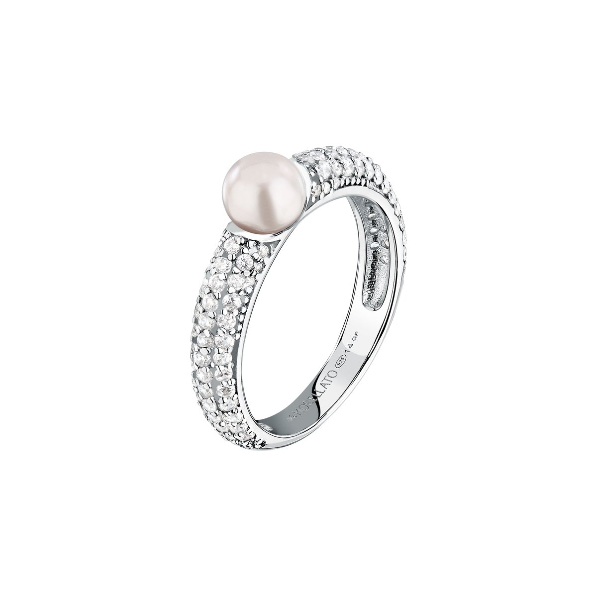 Bagues en Zircon/zircons Cubiques/perle/argent 925/1000 Recyclé et Zircon argent, MORELLATO