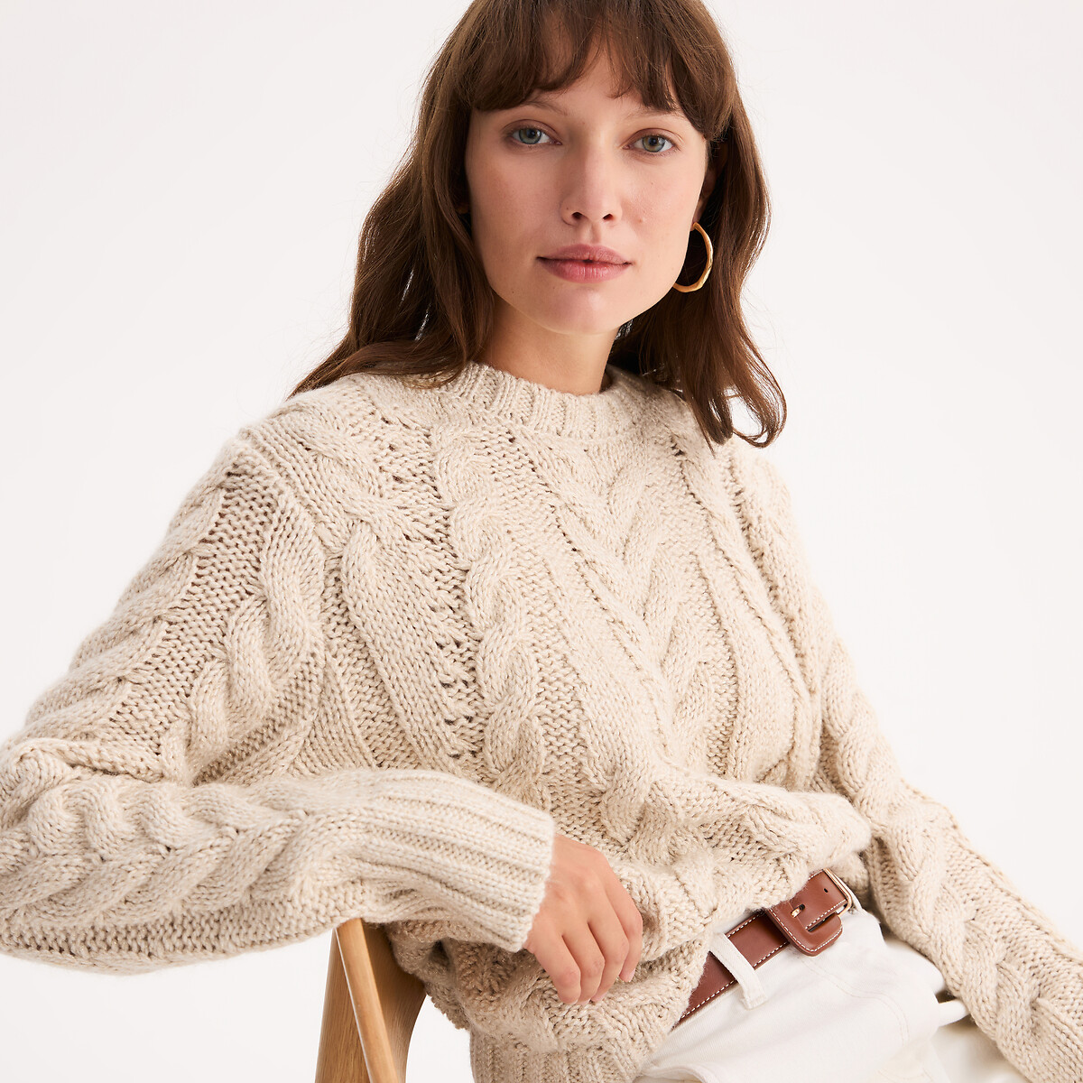 Cable Knit Jumper with Sparkly Effect ecru , ANNE WEYBURN
