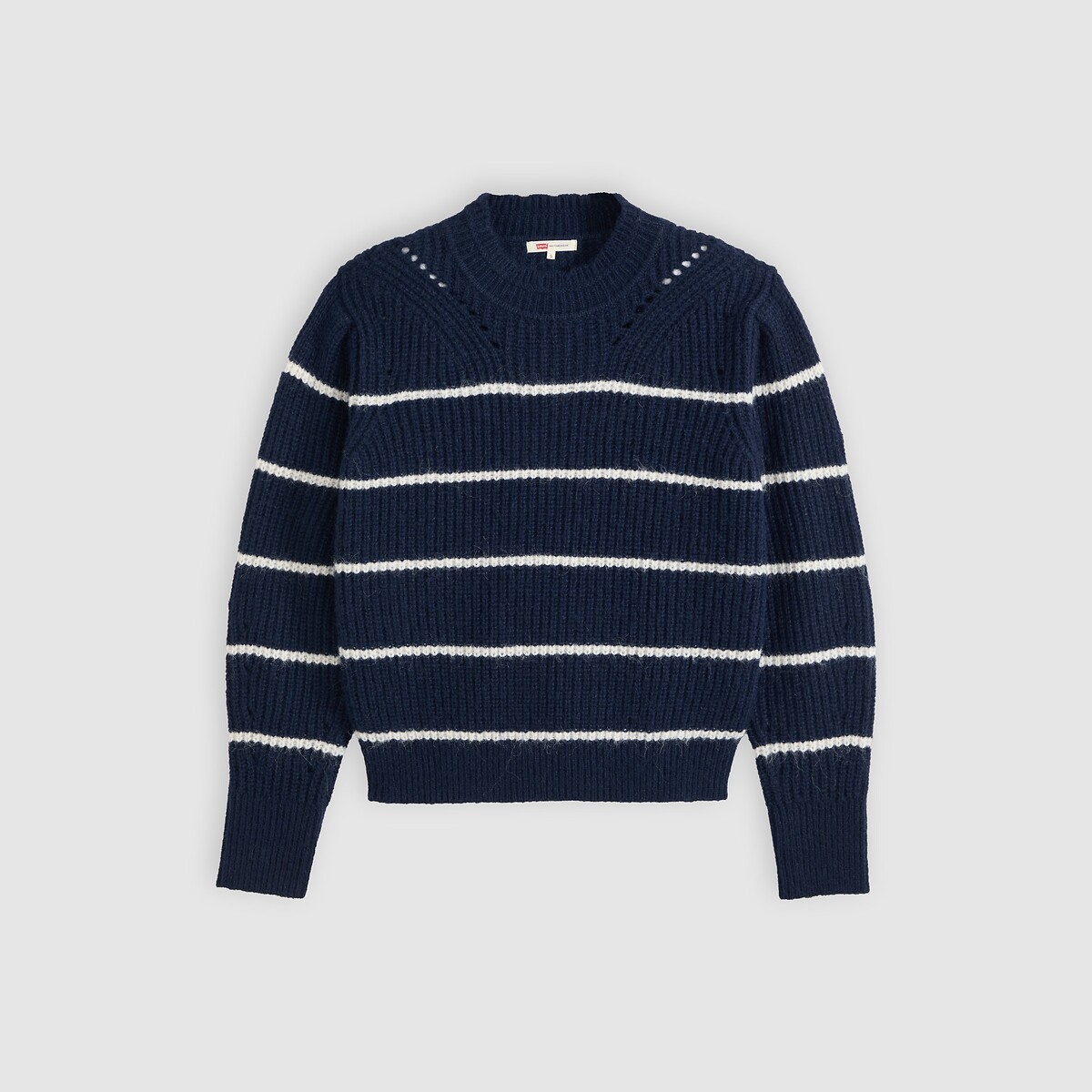 Pull rayé col rond manches longues marine/écru, LEVI'S
