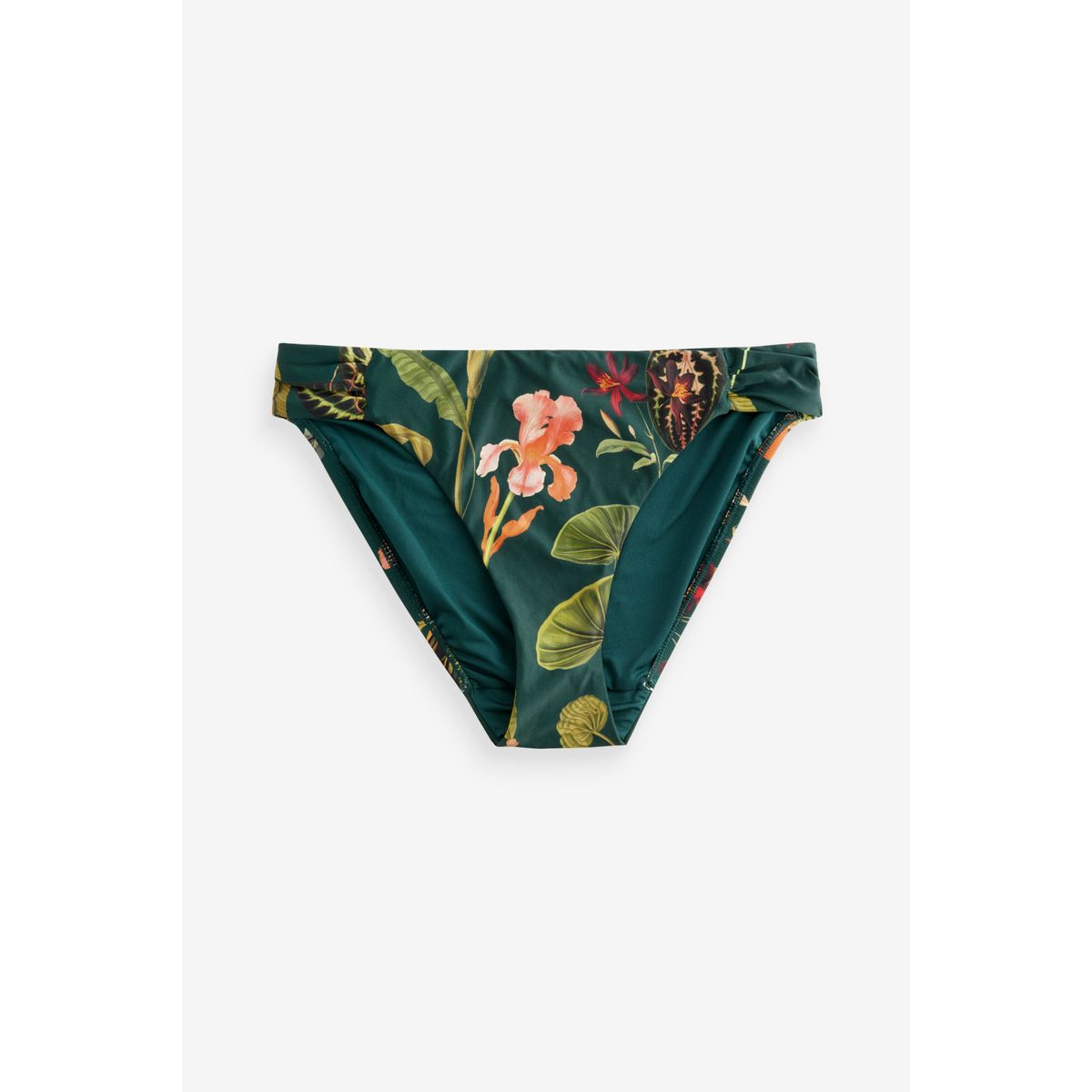 Bas de bikini échancré ruché sur les côtés vert à imprimé fleurs, NEXT