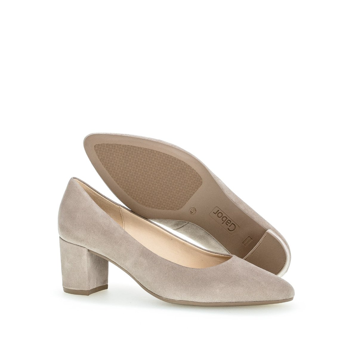 Escarpins en cuir à talon bloc recouvert beige, GABOR