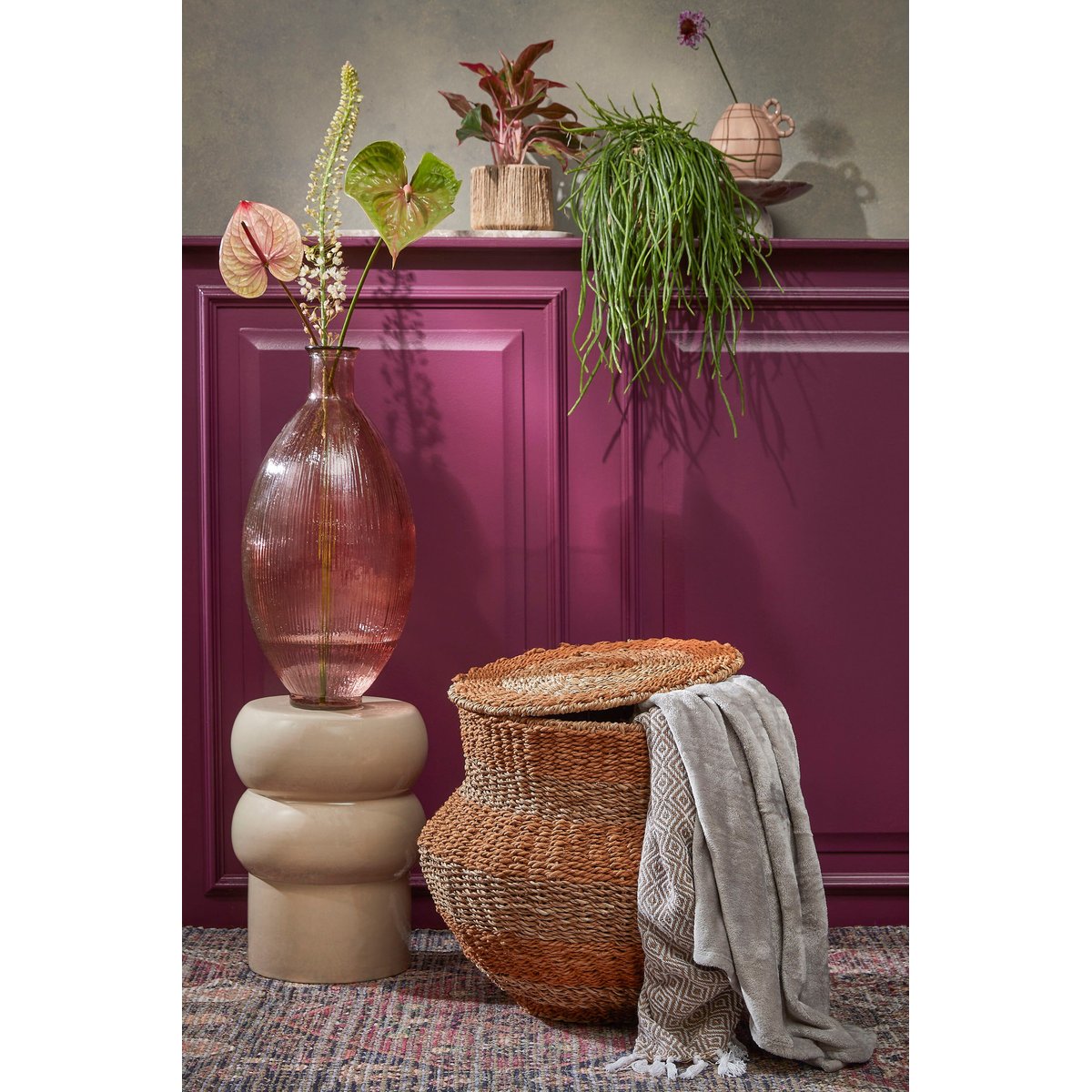 Panier de rangement en jute tressée Ø55 cm TACOMA jaune, MICA DECORATIONS