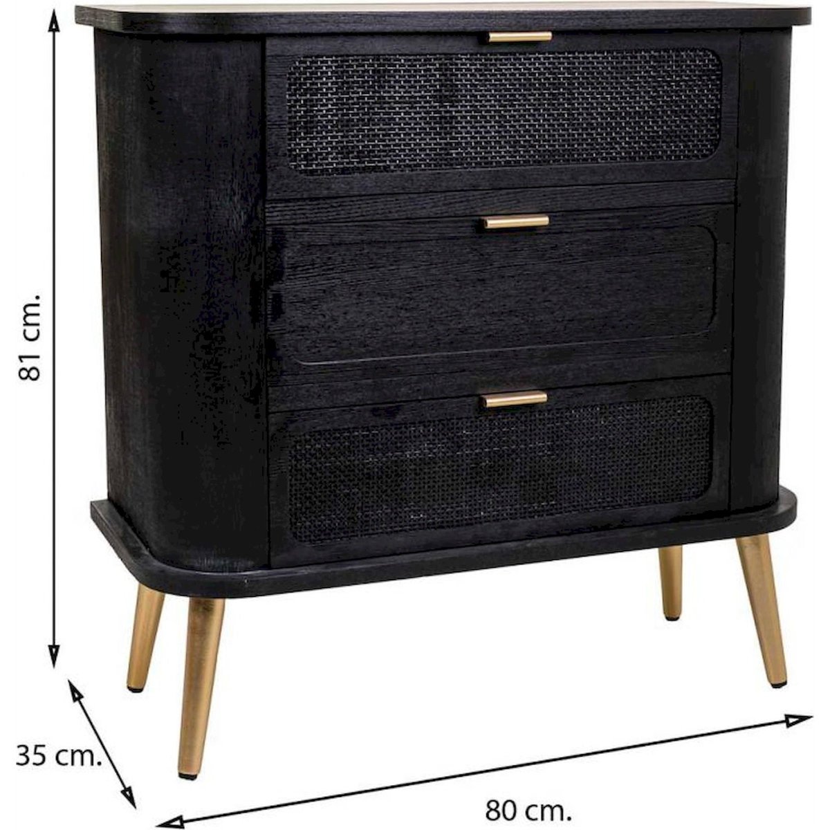 Commode rectangulaire en bois et bambou noir bois foncé et accents dorés, RECOLLECTION