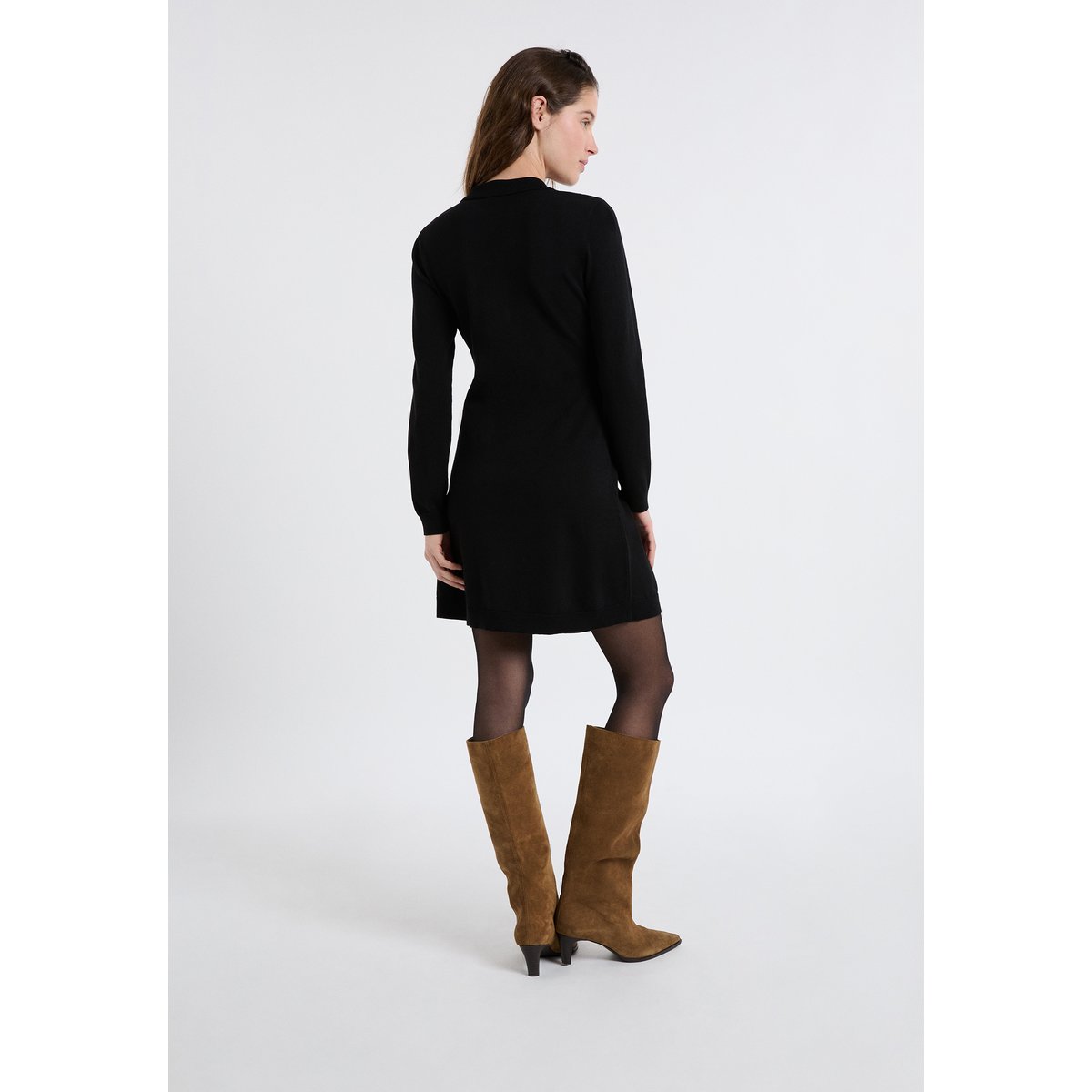 Robe manches longues avec boutons dorés PRISCA noir, ETAM