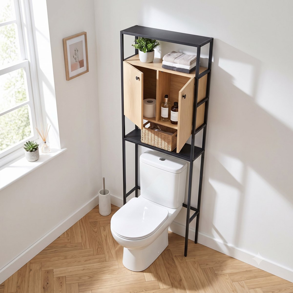 Meuble pont wc bois et métal Jamy noir, MOB IN