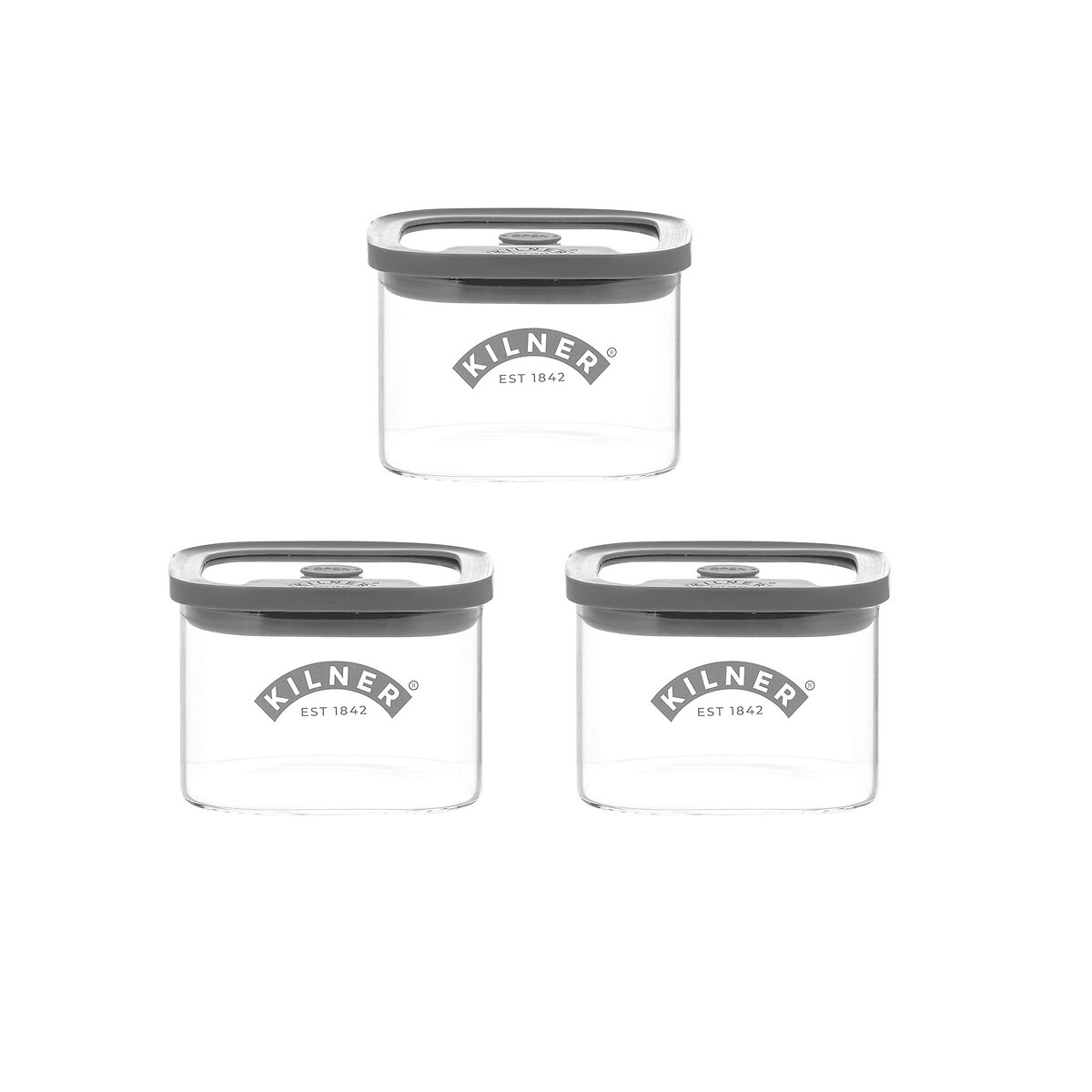Set of 3 Fresh Storage 0.5L Square Jars transparent, KILNER