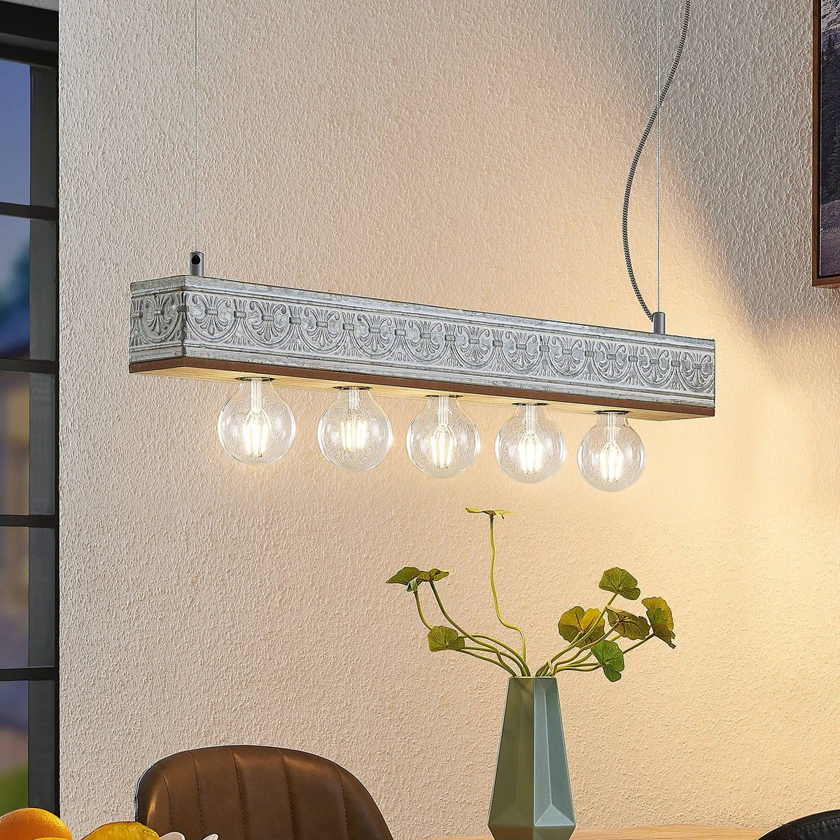 Suspension en bois vintage, Mella bois clair, blanc ancien galvanisé, LINDBY