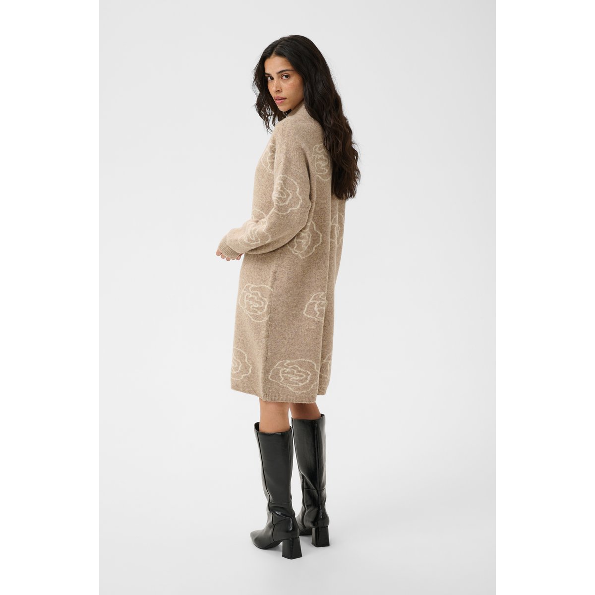 Robe beige taupe gray mel/white flowers, KAFFE