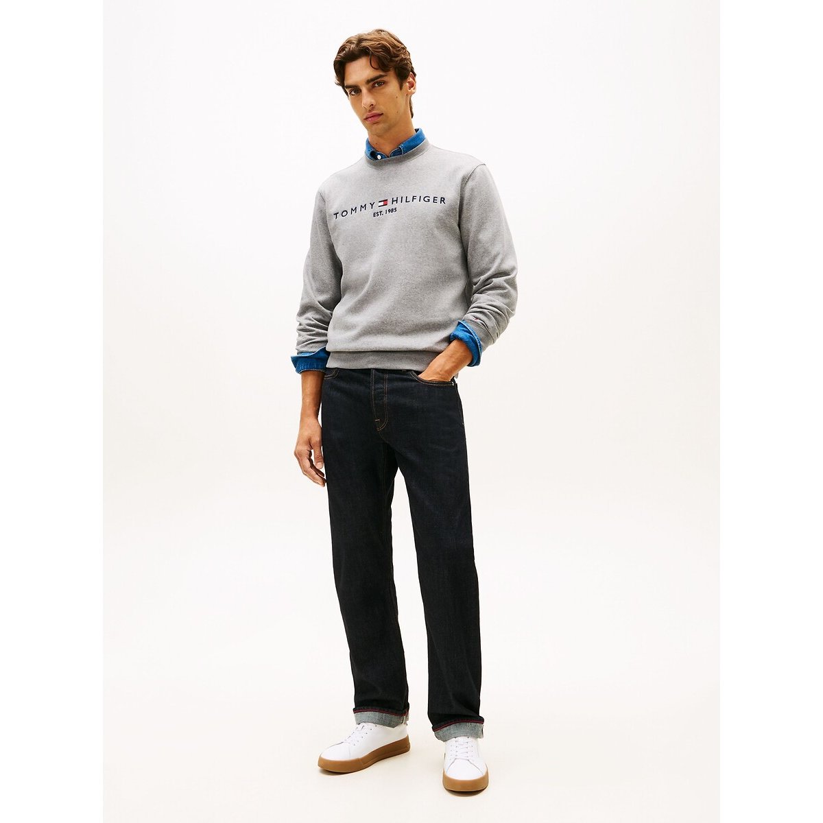 Sweat en molleton Flex à logo brodé gris, TOMMY HILFIGER