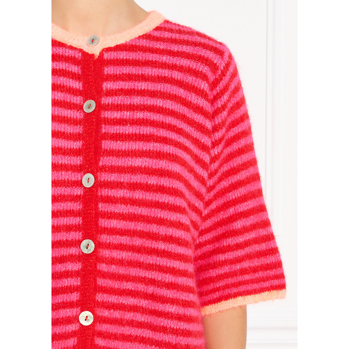 Cardigan rayé à manches courtes rouge, LOLALIZA