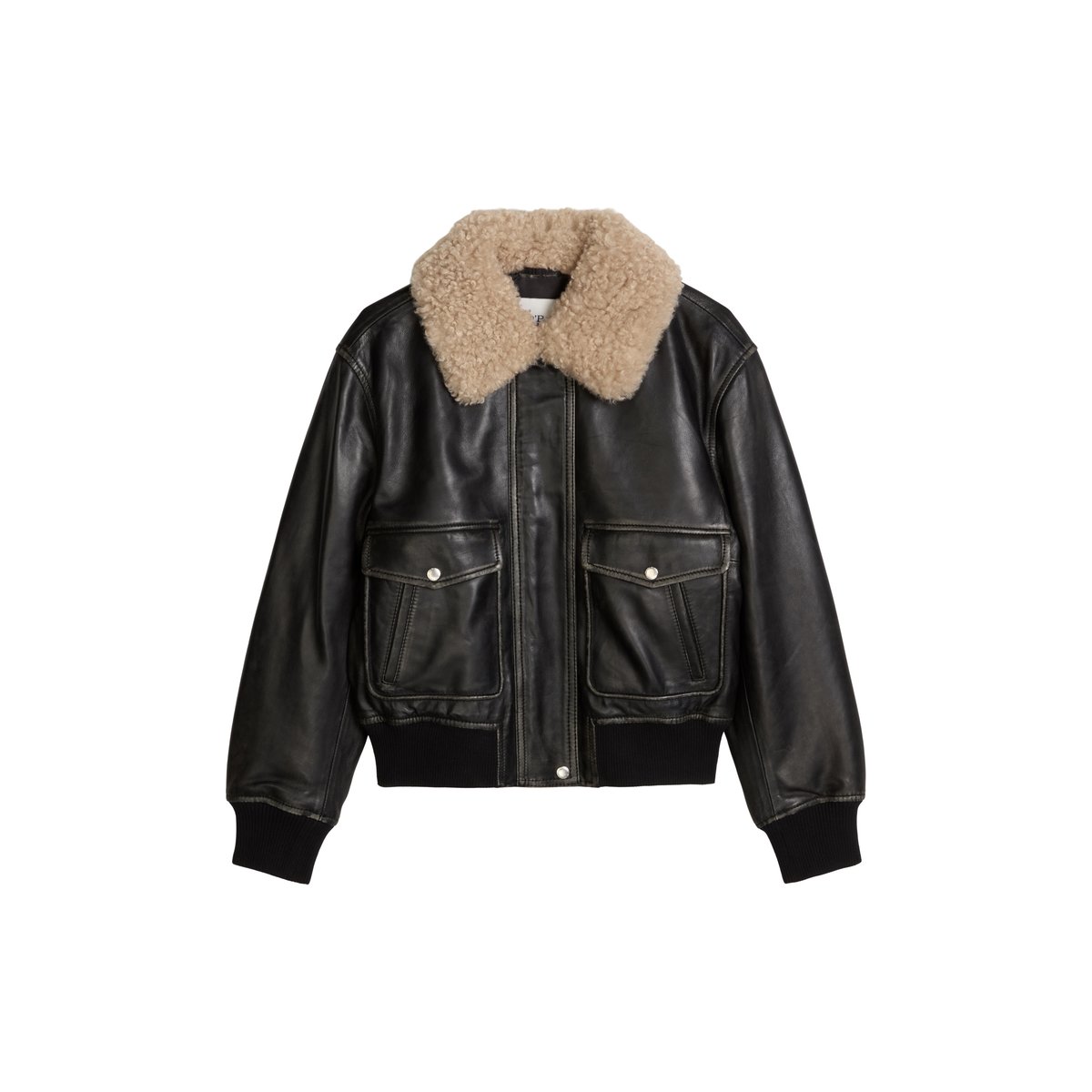 Veste en cuir style aviateur, coupe classique en cuir d'agneau nappa souple noir, MARC O’POLO DENIM
