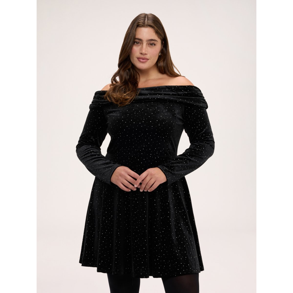 Robe épaules dénudées avec strass noir, FIORELLA RUBINO