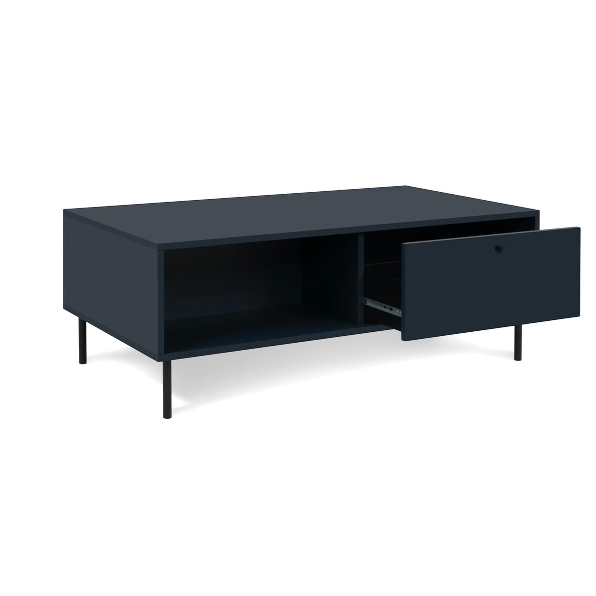 Table basse moderne bleu sombre 2 tiroirs 2 niches RAVEN bleu, PIER IMPORT
