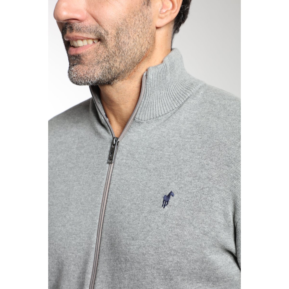 Pull col camionneur  en coton MILANO GILET gris, GENTLEMAN FARMER
