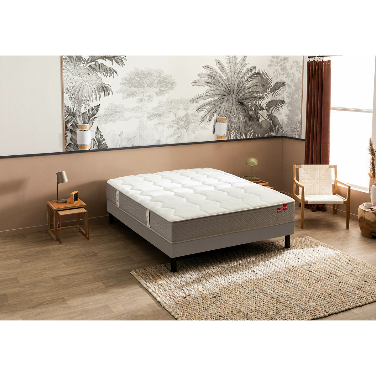 Ensemble matelas 580 ressorts Destination +sommier blanc/gris souris, EPEDA