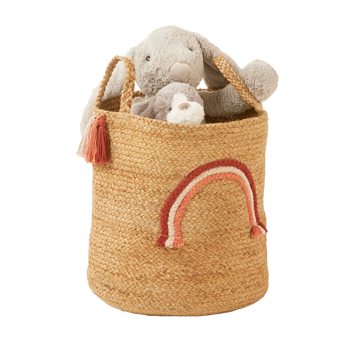 Panier de rangement Arc-en-ciel en jute avec pompons beige, VERTBAUDET