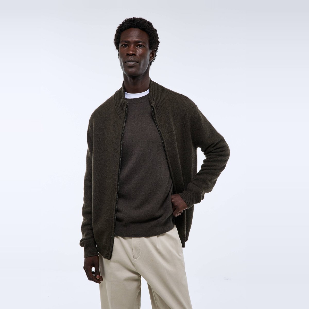 Gilet zippé en cachemire sanglier, MONOPRIX