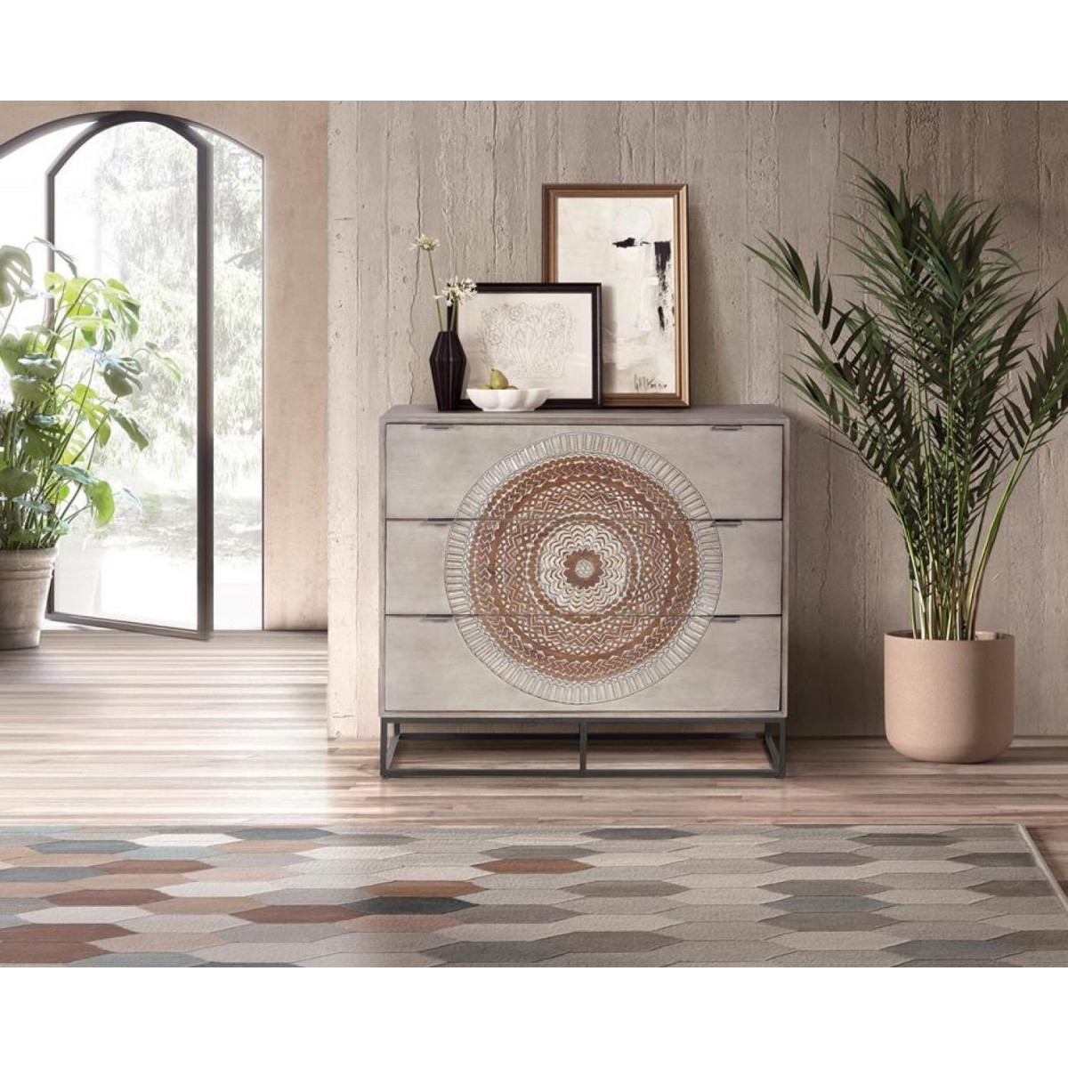 Commode 3 tiroirs - QUIRINE gris, DECORATION D’AUTREFOIS