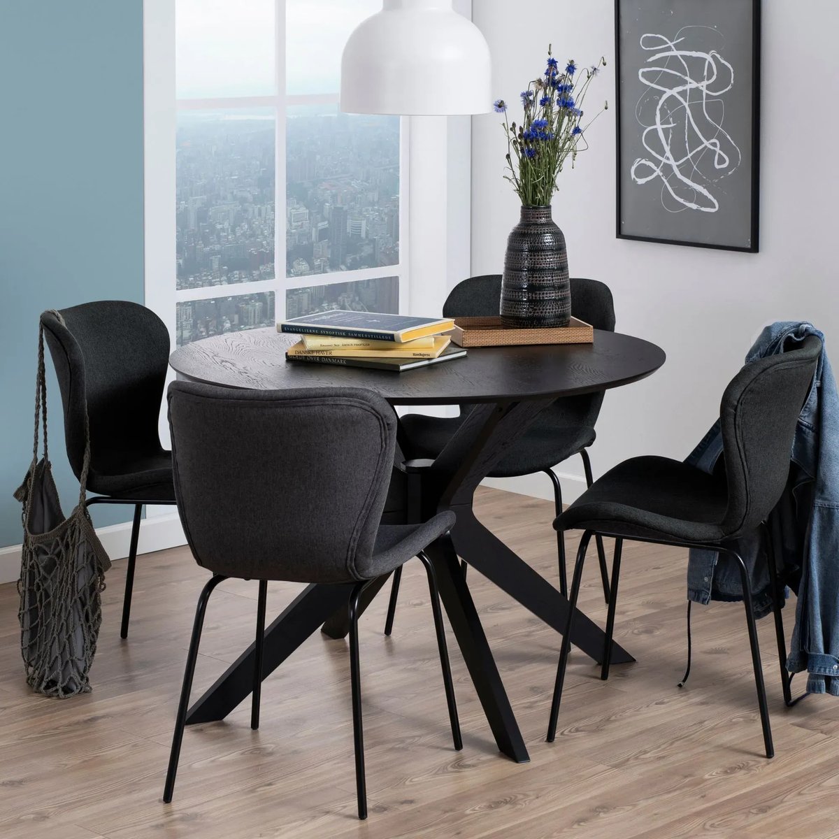 Table ronde scandinave en chêne L105 4 places - ZELIA noir, HELLIN, DEPUIS 1862