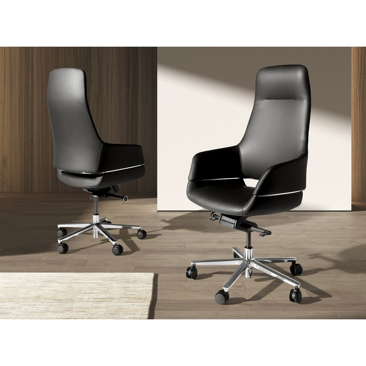 Chaise de bureau pivotante en similicuir noir | gris, ANGEL CERDA
