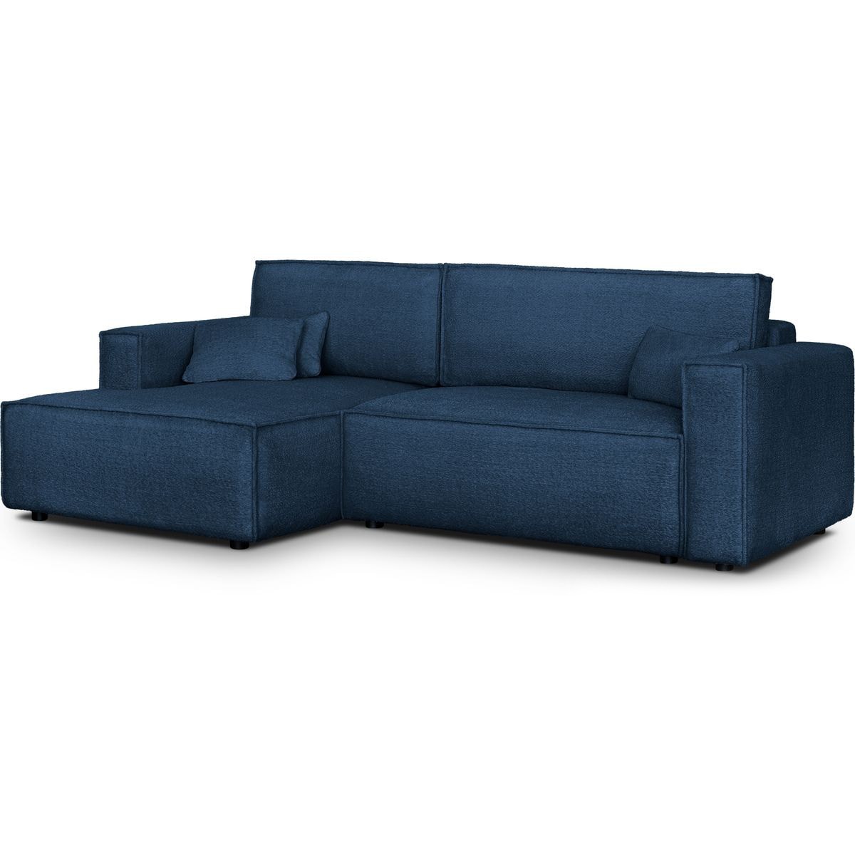 Canapé d'angle à gauche convertible 3 places en tissu bouclé - ASTI bleu foncé, HOMIFAB