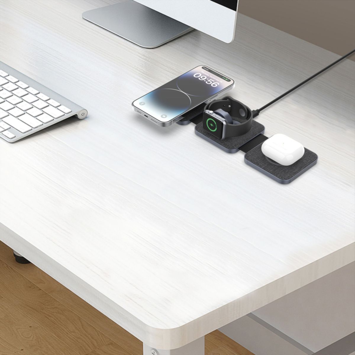 Chargeur sans fil MagSafe 3 en 1 plat pliable 15W couleur unique, ADEQWAT