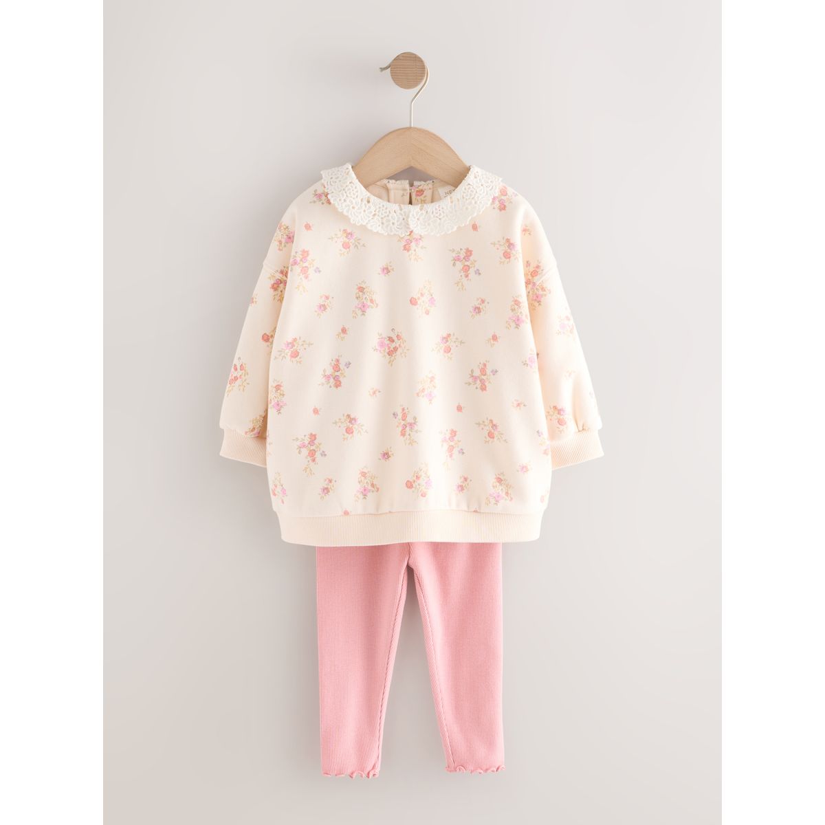 Ensemble legging et sweat avec col imprimé floral ditsy rose pâle, NEXT
