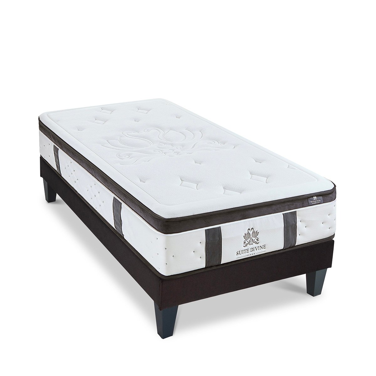 Ensemble Suite Divine 90x190 cm Matelas Mousse + Sommier Bois couleur unique, BELLECOUR