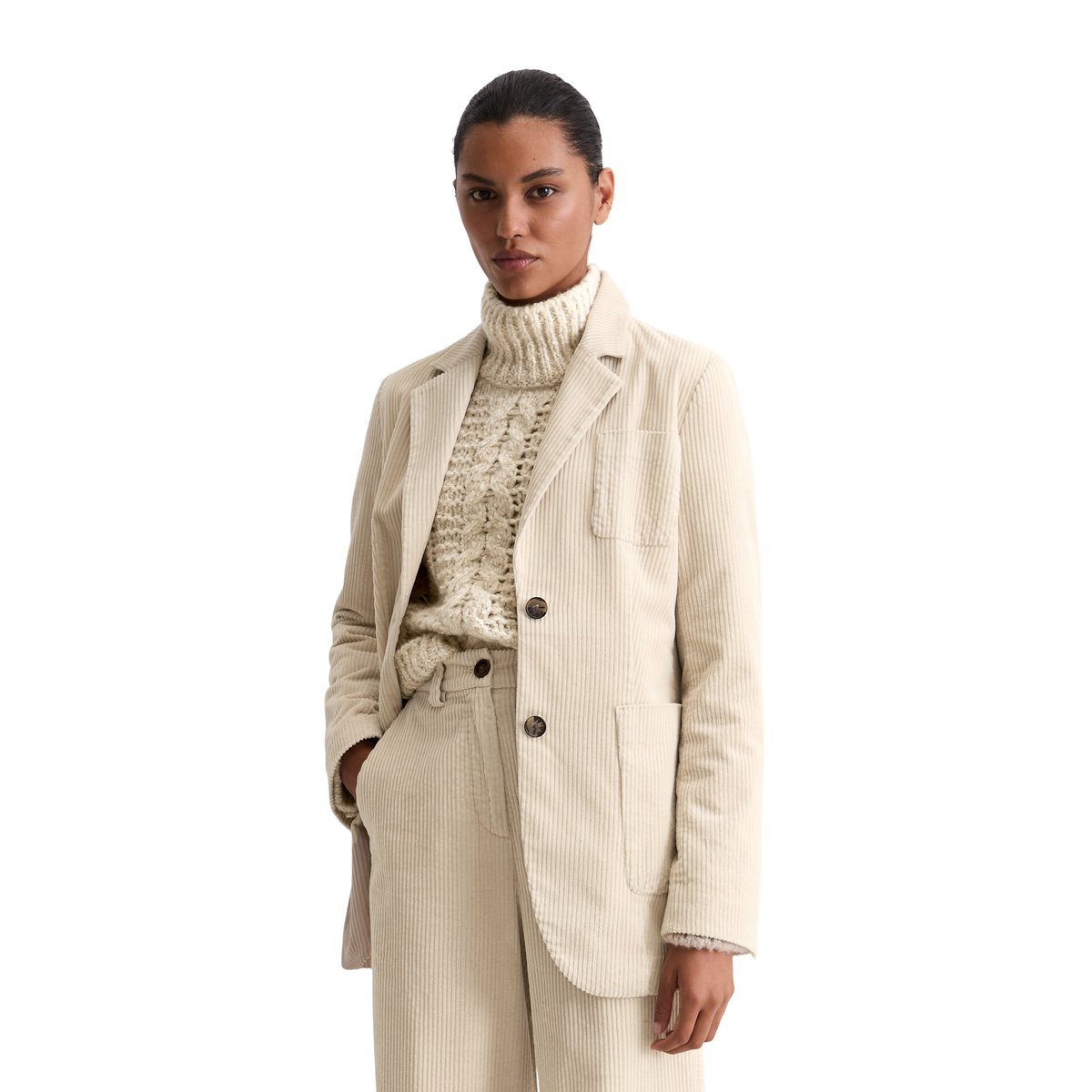 Blazer en velours côtelé shaped en pur coton organique beige, MARC O'POLO