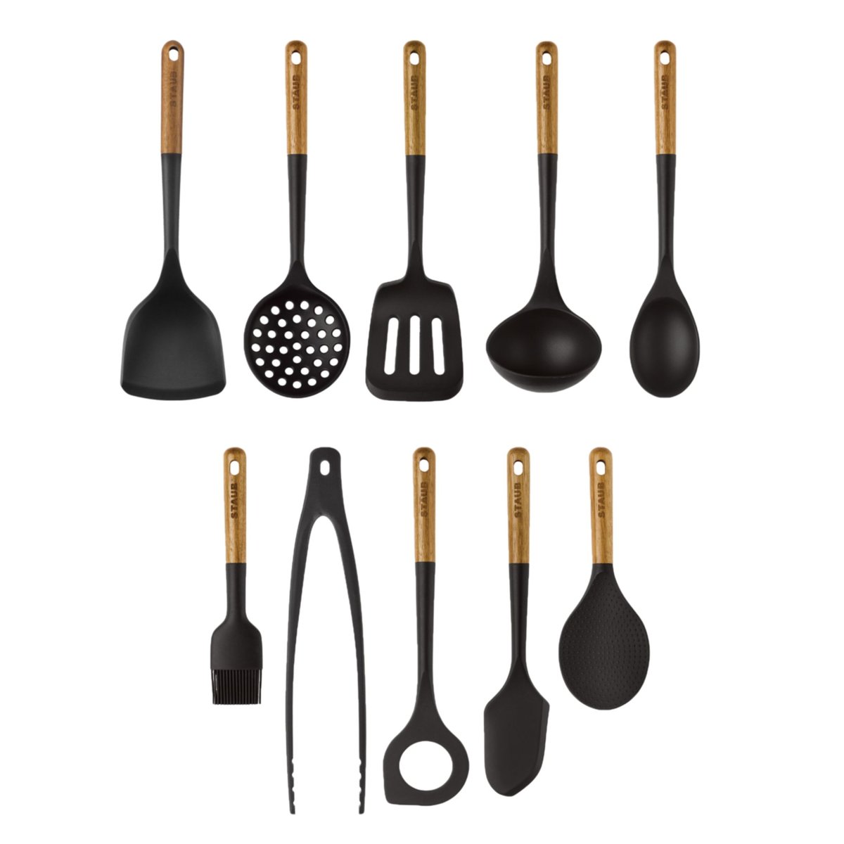 Sets d'ustensiles de cuisine, 10-pcs, Silicone noir mat, STAUB